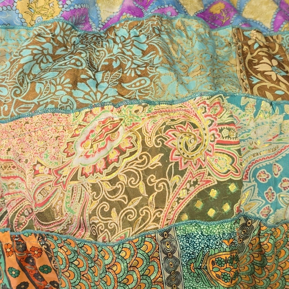 India  Boutique  Silk Hippie Boho Patchwork Maxi Tiered Skirt - Picture 11 of 12